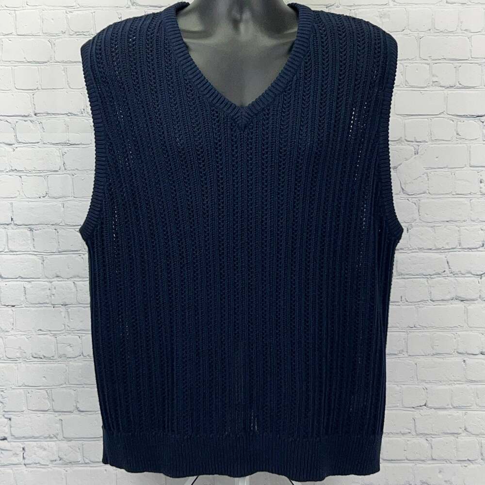 Old Navy Mens Sweater Vest XL X-Large Navy Cotton Open Knit V Neck NWT Casual